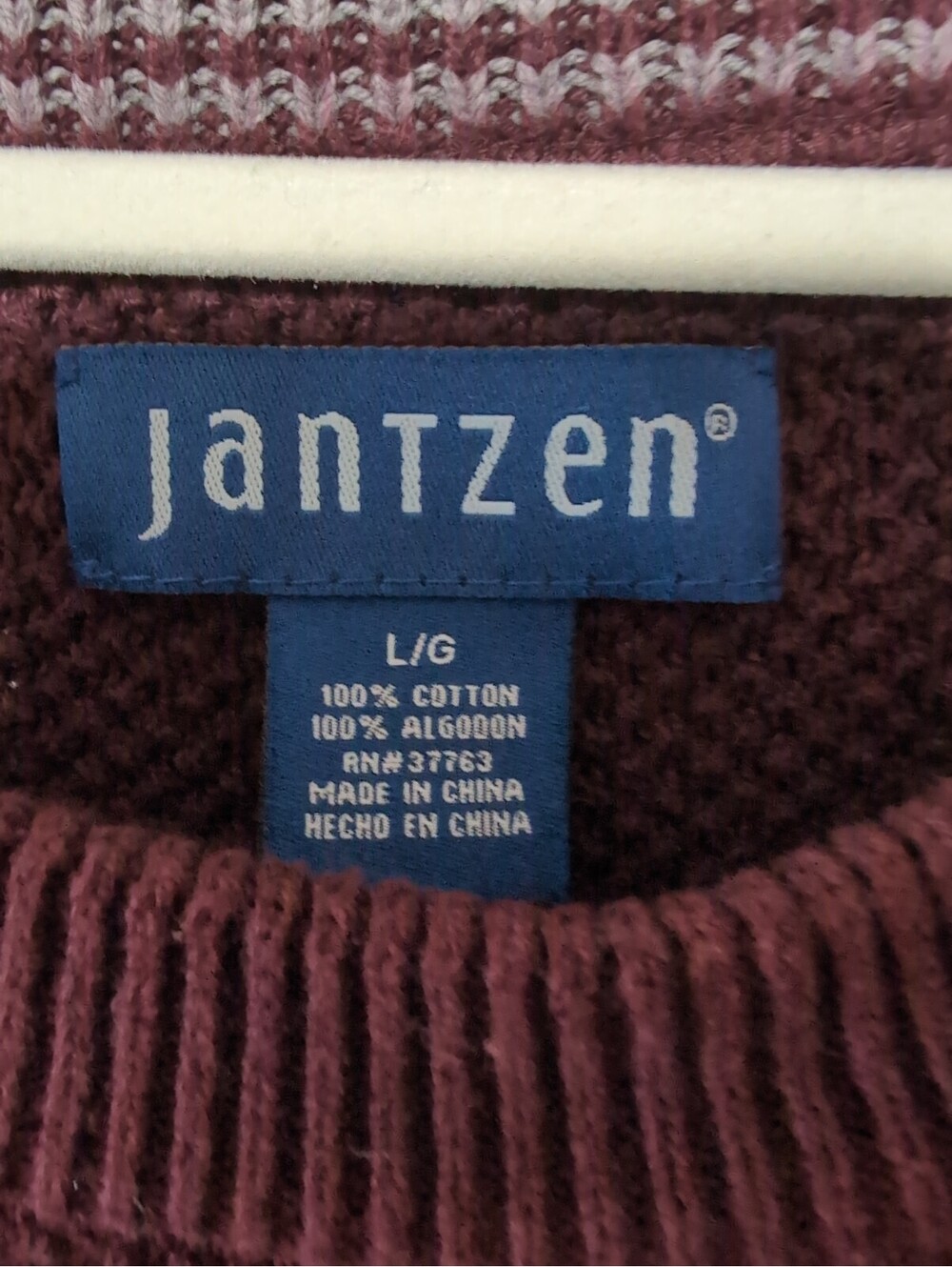 VTG Jantzen Sweater Crew Neck Interlock Thermal Burgundy Men's L(1397)B - Picture 2 of 4